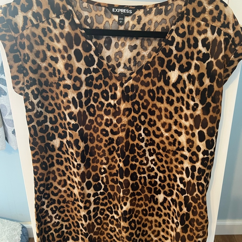 Express Black and Brown Graphic Cap Sleeve Blouse